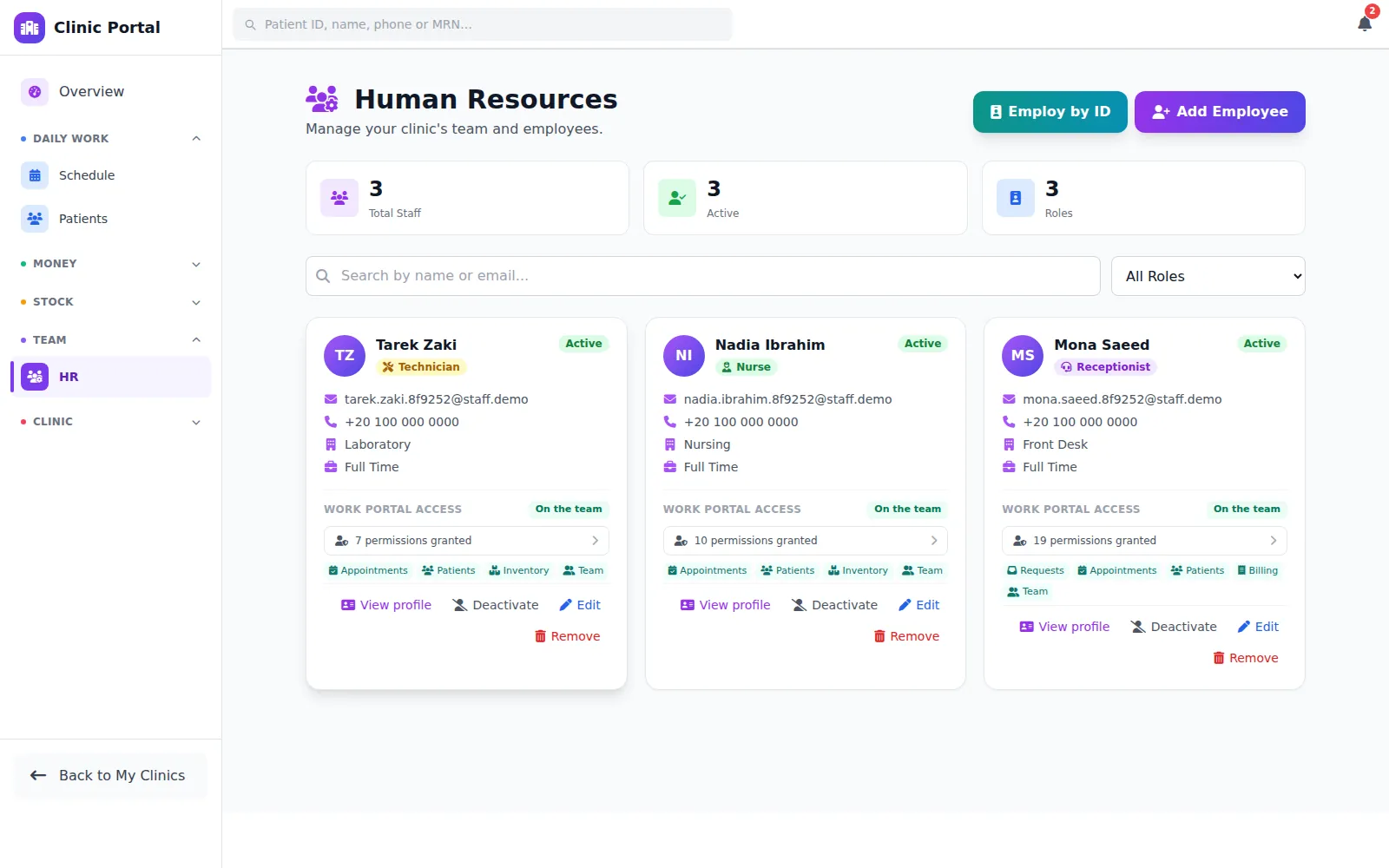 Screenshot — team and permissions