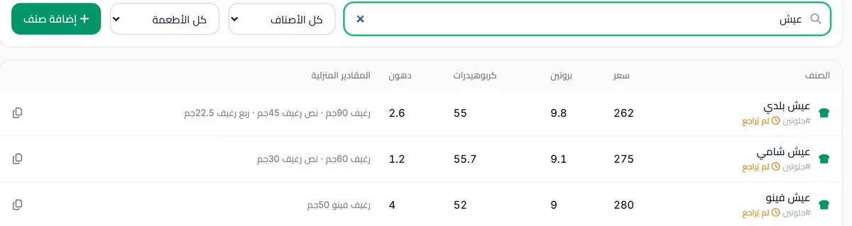 مكتبة الأطعمة: عيش بلدي برغيف ونص رغيف مع السعرات والبروتين والكربوهيدرات والدهون